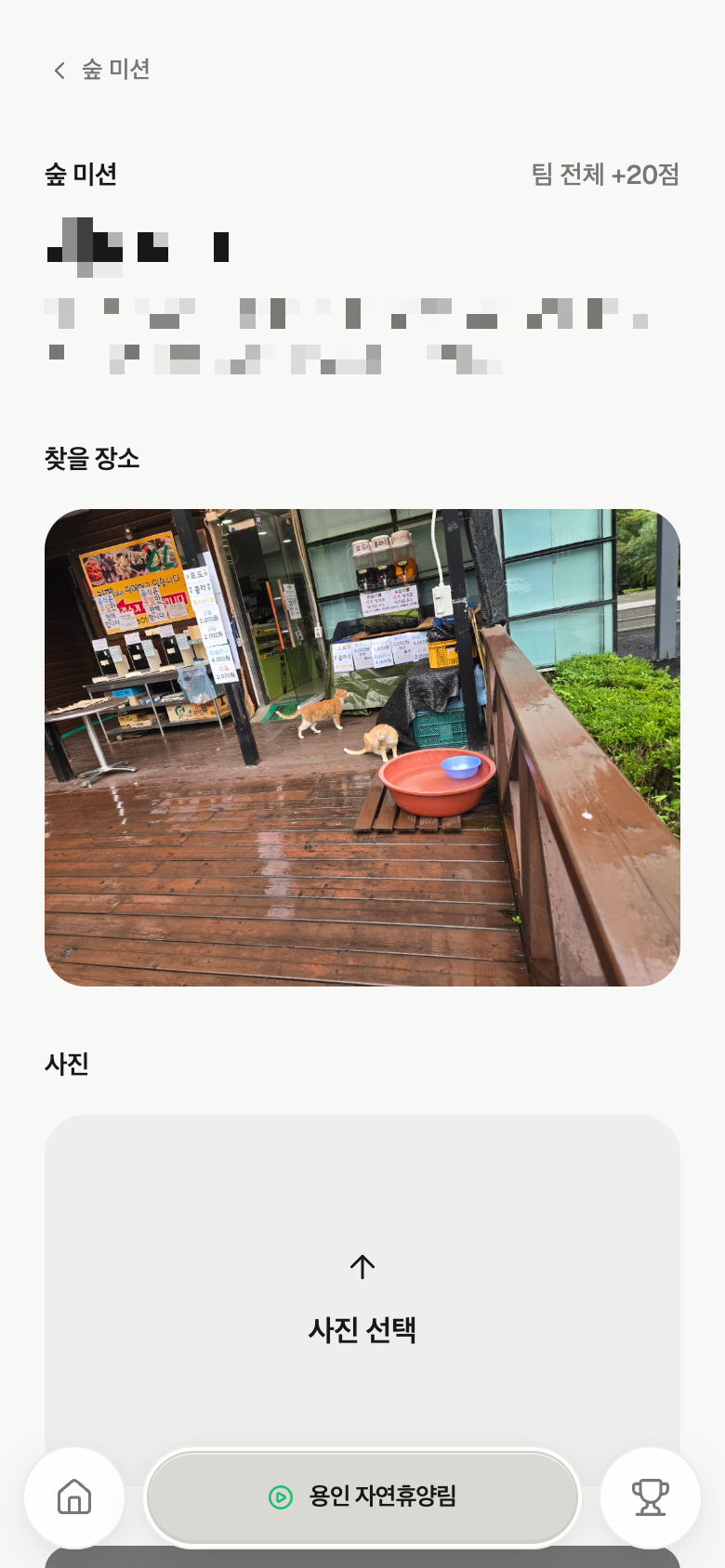 숲 장소 제출 화면